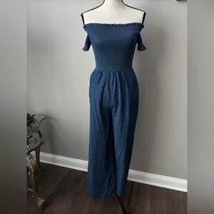 Soft Denim Off The Shoulder Jump Suit